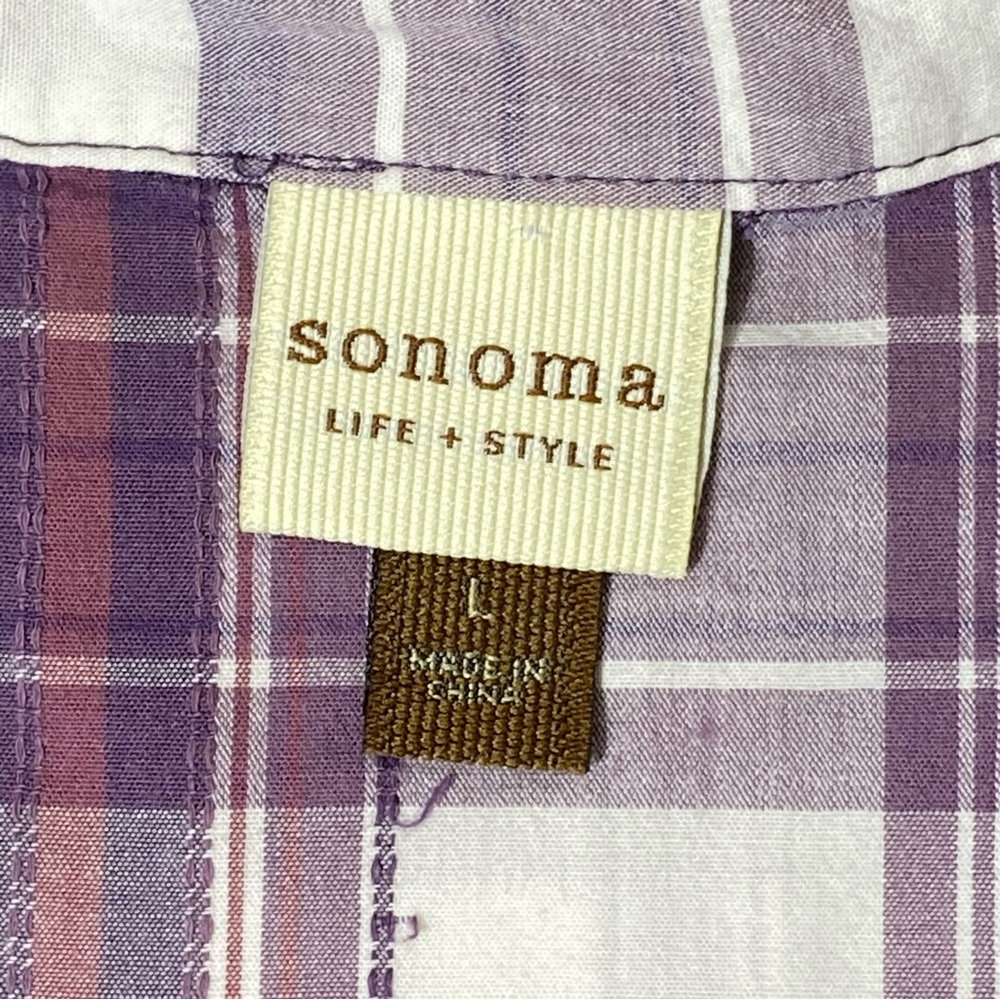 Sonoma Life Style Women's L Purple Plaid Flannel Button Up Collared Long Sleeve - Picture 10 of 15